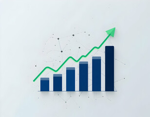 Rising Bar Chart with Upward Trend Line Shows Growth