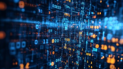 Obraz premium Digital Binary Data Flowing Through A Computer Network System