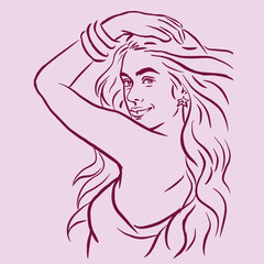 woman with long hair vector for card decoration illustration