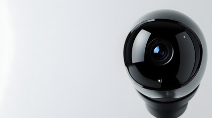 Glossy black surveillance camera positioned on the right side