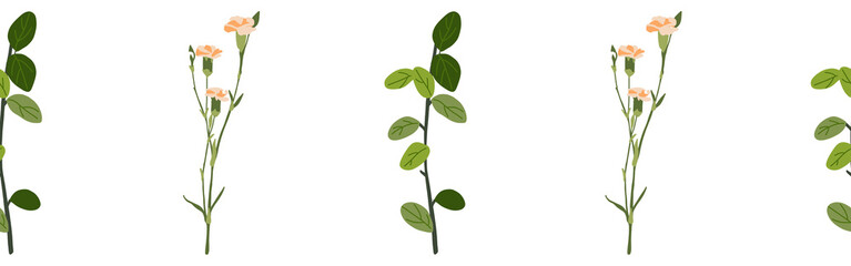 Floral border flowers and leaves on a white background. Hand-drawn illustration. Perfect for spring and summer.