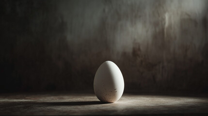Single soft-lit Easter egg on a dark textured background, dramatic shadows, deep matte finish, cinematic photography aesthetic