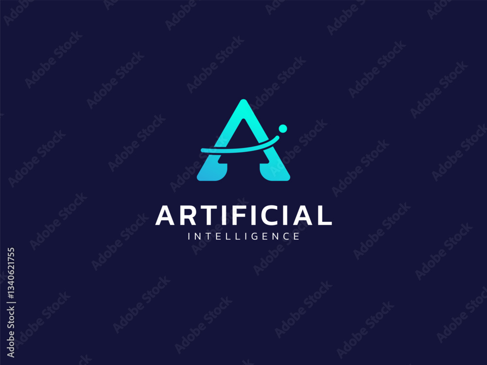 Wall mural artificial intelligence with letter a up arrow overlapping shapes technology analysis logo vector de