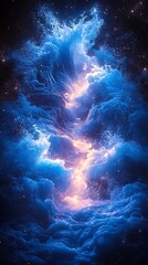 Twilight ocean storm merging with cosmic light high resolution picture