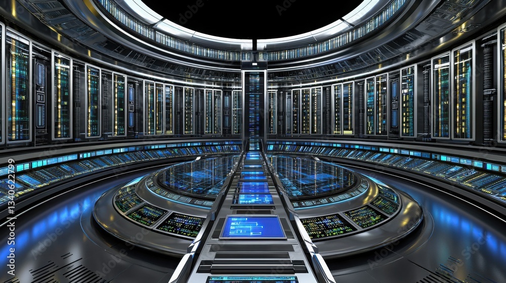 Poster modern server room filled with high-tech equipment and network infrastructure for efficient data pro