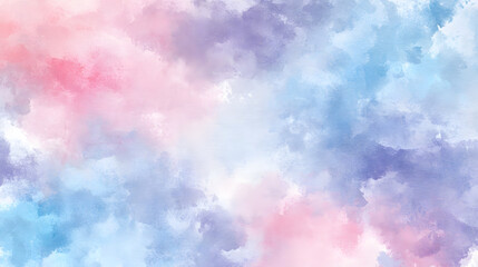 Soft pastel watercolor background with fluffy clouds in pink, blue and purple colors. Abstract background.