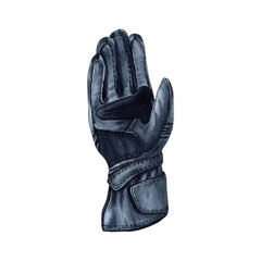Left motorcycle glove. Gauntlet is hand and finger protection. Moto gear. Watercolor illustration isolated from the background. For motorcycle store sign and web design of online store. Road safety © Yulia Kapura