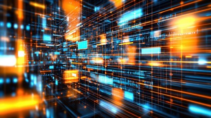 A computer screen illuminated with orange and blue lights highlighting the importance of ai-powered data encryption