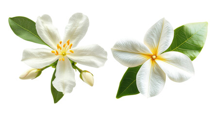 Obraz premium white flowers, frangipani and jasmine, isolated on transparent background.