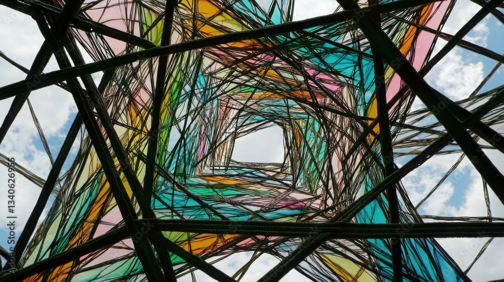 Poster colorful abstract structure representing the intersection of art and technology in ai-powered networ
