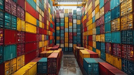 Fototapeta premium Expansive room filled with shipping containers representing ai-powered supply chain solutions for modern logistics operations