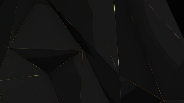 Dark Triangular Low Poly Backgrounds with Golden Lines, Looped