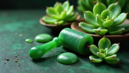 Jade roller, succulent plants, green clay mask, plant based, ingredients