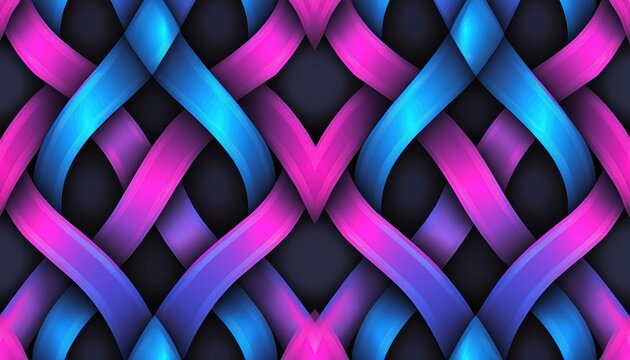 Seamless tessellated glowing cyan and magenta Vesica Piscis patterns, futuristic sacred geometry pattern, sophisticated divine balance