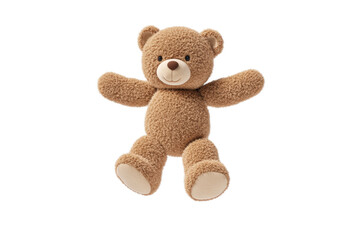 Teddy bear is standing up and looking at the camera, isolated