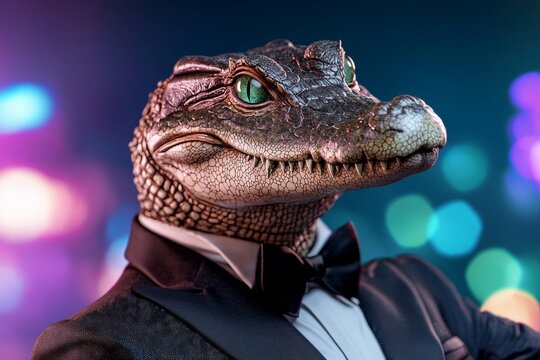 Crocodile wearing a suit and tie - Powered by Adobe