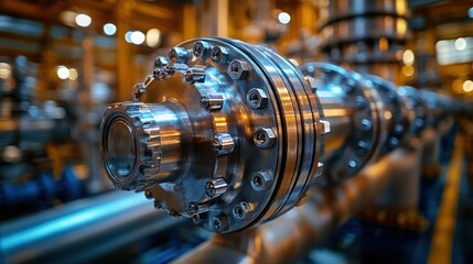 Industrial Steel Pipe Close-up: High-Precision Engineering and Manufacturing in a Modern Factory Setting