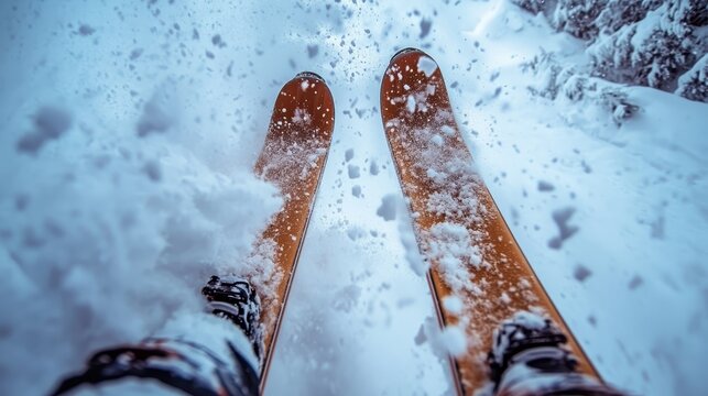 Thrilling downhill skiing adventure on fresh powder mountain slope