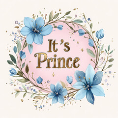 Floral announcement for a new prince amidst blue blossoms Generative AI