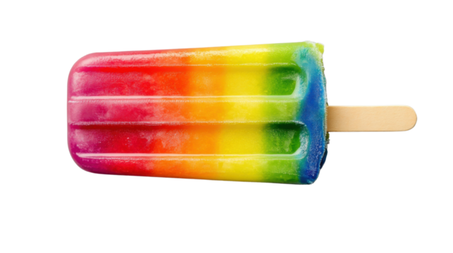 Refreshing rainbow popsicle melting on transparent background