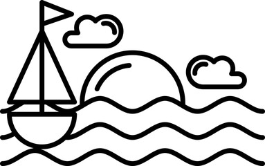 icon of a ship in the sea with sun and clouds