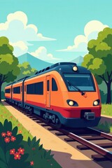 Obraz premium Modern minimalist train set vector illustration, orange, design