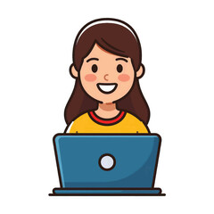 young girl with laptop smiling vector