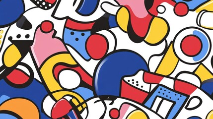 Fototapeta premium Abstract Colorful Doodle Art: A Vibrant Explosion of Shapes and Colors