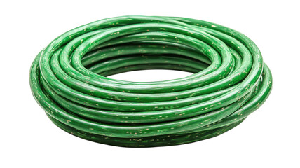 Green flexible hose coiled neatly, ideal for garden irrigation and outdoor use