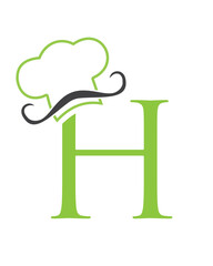 Initial Letter H Chef Hat Symbol For Restaurant Logo Design Vector Template