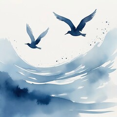 birds in the sky and peace, watercolour illustration