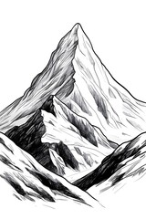 Stunning Mountain Peak Landscape in Graphite Sketch Style Black and White Alpine Scenery