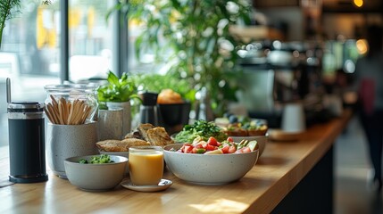 A bright and airy brunch spot with healthy bowls, avocado toast, and freshly brewed coffee 