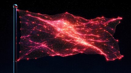 Glowing Red Flag, Digital Art: A Mesmerizing Display of Light and Energy