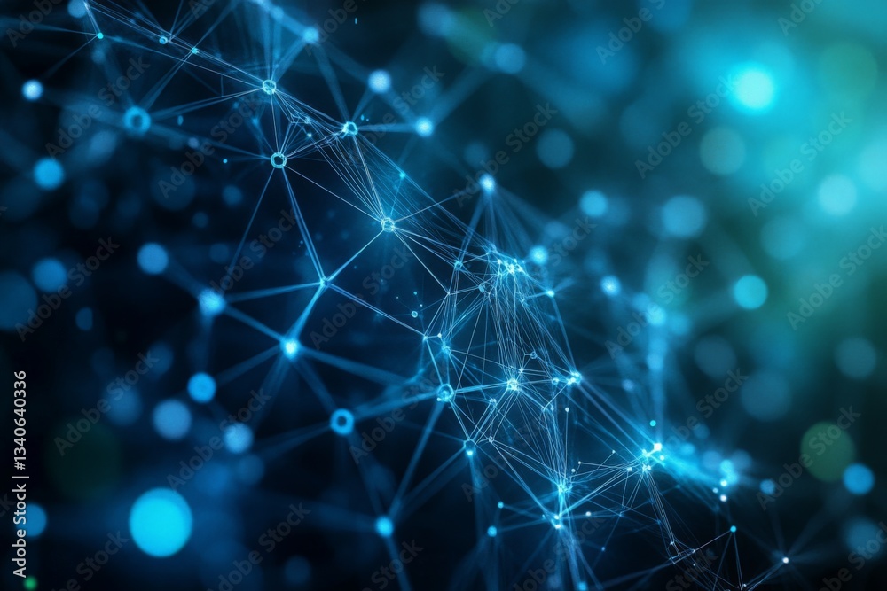 Poster Digital network structure illustration showcasing interconnected nodes and lines in a vibrant blue light