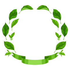 Ribbon with leaves. Spring or summer stylized foliage.