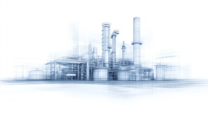 Obraz premium Blueprint of a Modern Industrial Complex: Architectural Design Visualization