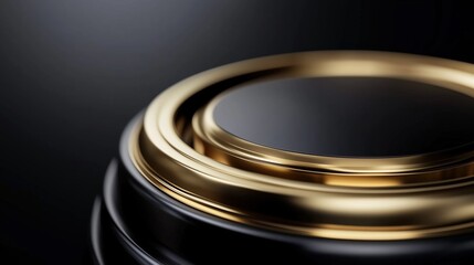 Luxury black and gold circular object on dark background. Elegant branding and design concept