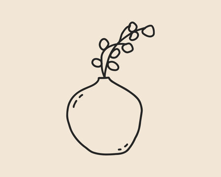 recommend clip art: Line art vase pot with flower isolated. Whimsical coquette ceramic floral pottery jar hand drawn simple sketch. Vector outline illustration