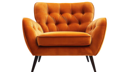 Elegant orange armchair adds a touch of retro charm to a modern living space