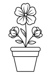 Minimalist Line Drawing of a Potted Plant Coloring Book Page