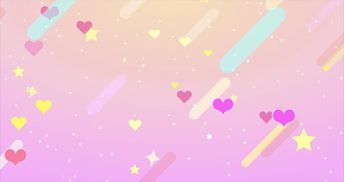 Flowing Hearts and Stars.　Cute and Dreamy Motion Background. Repeatable footage.