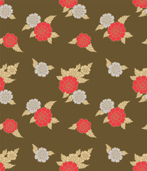 Japanese Bouquet Motif Vector Seamless Pattern