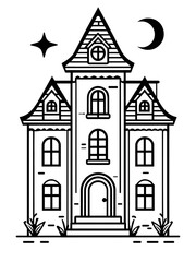 Obraz premium Gothic Haunted House Line Drawing for Spooky Coloring Book Pages