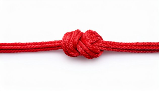 thin red string or rope with knots isolated on white