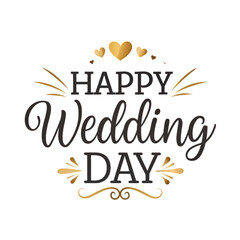 Happy Wedding Day: Gold & Black Design isolated on transparent background