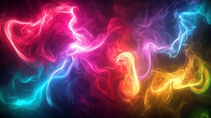 A vibrant abstract design featuring colorful swirling lights and smoke effects.