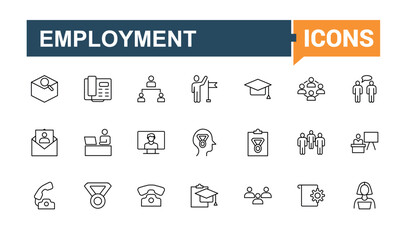 Recruitment linear icon collection. Contains such icon as job, employment, headhunting, hiring and more. Job recruitment sign and Symbol. Recruit linear icon collection. Vector illustration.