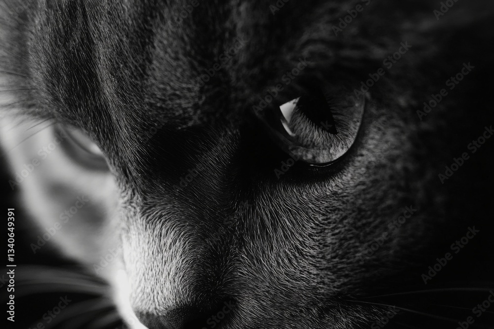 Aufkleber close up view of a cat's striking eye showcasing its intense gaze and unique fur texture in black an