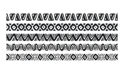 doodle of african ethnic tribe border seamless pattern set for design decoration